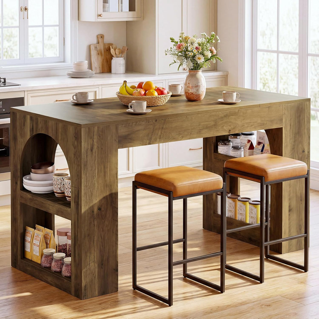 Tribesigns 63" Bar Table, Counter Height Table with Storage, Long High Top Counter Table for Kitchen, Dining Room, Home Bar, Vintage Brown