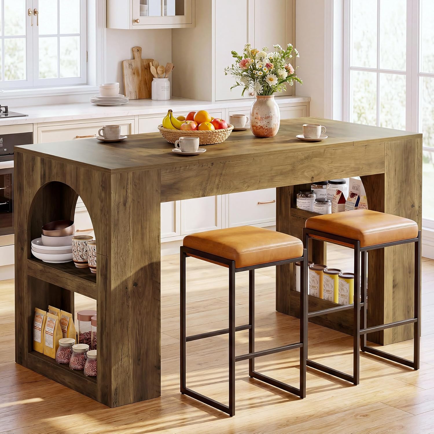 Tribesigns 63" Bar Table, Counter Height Table with Storage, Long High Top Counter Table for Kitchen, Dining Room, Home Bar, Vintage Brown