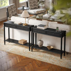 Solid Wood Console Table for Entryway with Charging Station,Retro Entryway Table with 2 Drawers-Easiest Assembly,Sofa Table with Bottom Shelf,Narrow Long Couch Table Behind Sofa for Living Room,Foyer