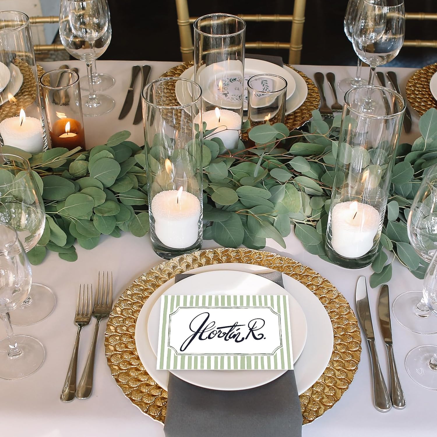Whaline 100 Pcs Sage Green Place Cards Stripes Tented Card Seating Cards for Spring Wedding Birthday Bridal Shower Party Table Setting