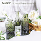 TBWIND 12pcs Green Glass Bud Vases Set, Small Vases for Flowers, Bud Vase for Centerpieces in Bulk, Mini Vintage Vase for Wedding Decorations, Office and Home Table Flower Décor