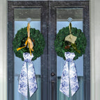 2 Pcs Wreath Sash for Front Door Reversible Chinoiserie Wreath Sash Accessories Decor for Monogram Garland Ribbon Porch Indoor Outdoor Home Party Yard Doorway(Chinese Style)