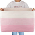 OIAHOMY 108L Super Large Blanket Basket For Living Room, 25”x16”x16” Rectangle Woven Baskets For Storage, Toy Storage with Handle - Pink&White