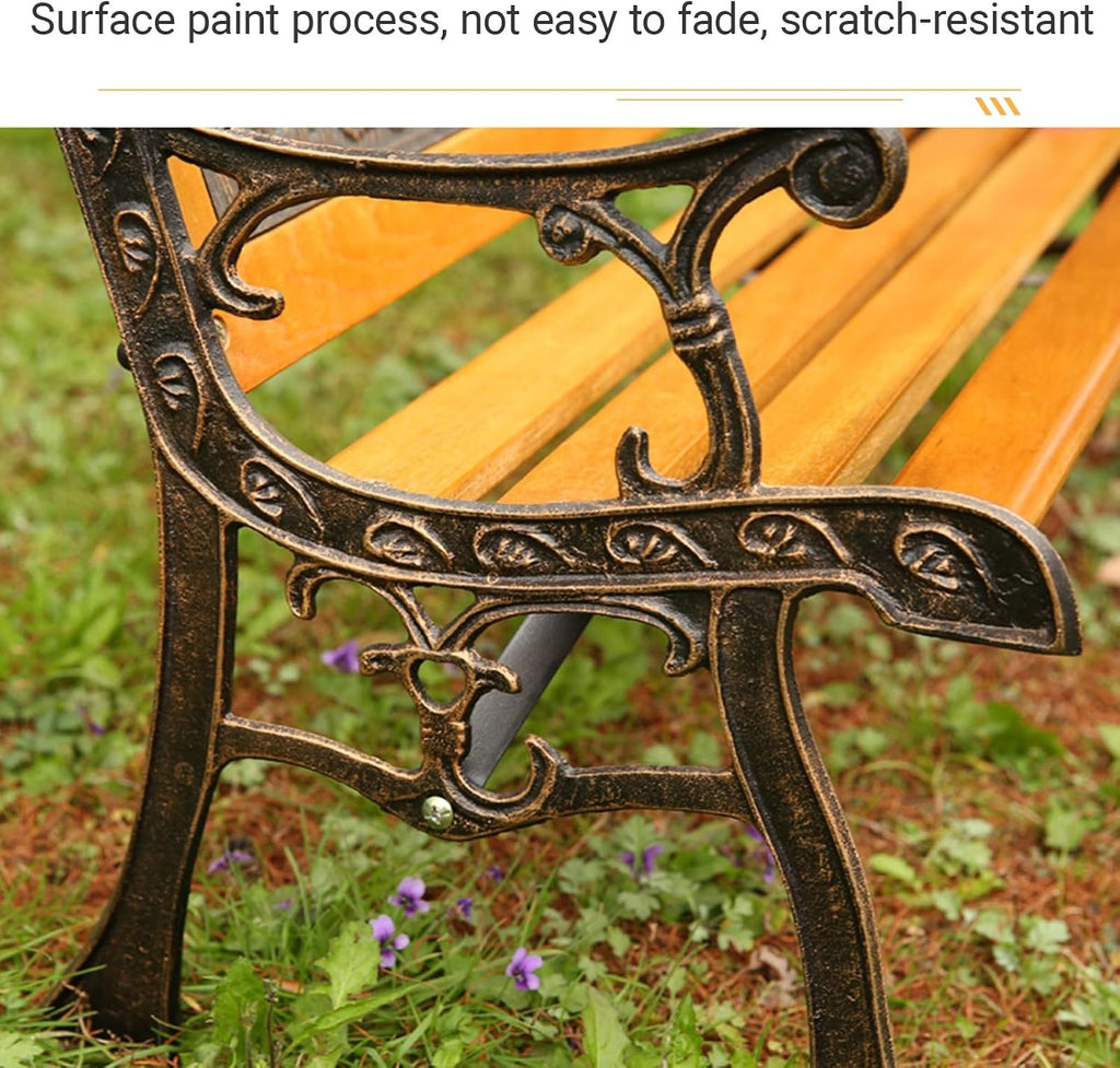 Kids Outdoor Garden Bench - 2-Person Wooden & Cast Iron Mini Bench with Animal Design Backrest & Armrests for Parks, Porches, Gardens, and Play Areas