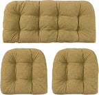 RSH DECOR: 3-Piece Wicker Tufted Cushion Set | 44” x 22" & 22" x 22" | All-Weather Spun Fabric | Outdoor Loveseat & U-Shape Cushions for Patio Furniture | Made in USA (Luca Rib Pecan)