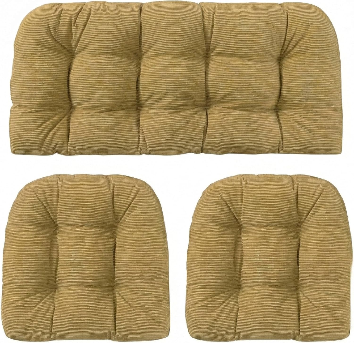 RSH DECOR: 3-Piece Wicker Tufted Cushion Set | 44” x 22" & 22" x 22" | All-Weather Spun Fabric | Outdoor Loveseat & U-Shape Cushions for Patio Furniture | Made in USA (Luca Rib Pecan)