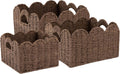 OIAHOMY Scalloped Wicker Baskets, Hand-woven Storage Baskets with Built-in Handles, Paper Rope Shelf Baskets for Organizing and Decoration, Set of 3-Brown