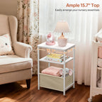 MISSLO Toddler Nightstand with Storage Basket Kids Night Stand with Large Tabletop Nursery Side Table for Living Room Easy Assembly Small End Tables for Small Spaces Toddler Bedroom Decor, White