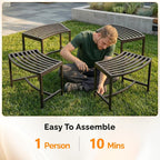 VINGLI Outdoor Metal Curved Bench, Weatherproof Fire Pit Bench Set of 8, Heavy Duty Steel Backless Benches, Metal Outside Seating for Garden, Patio, Plant Stand and Holder