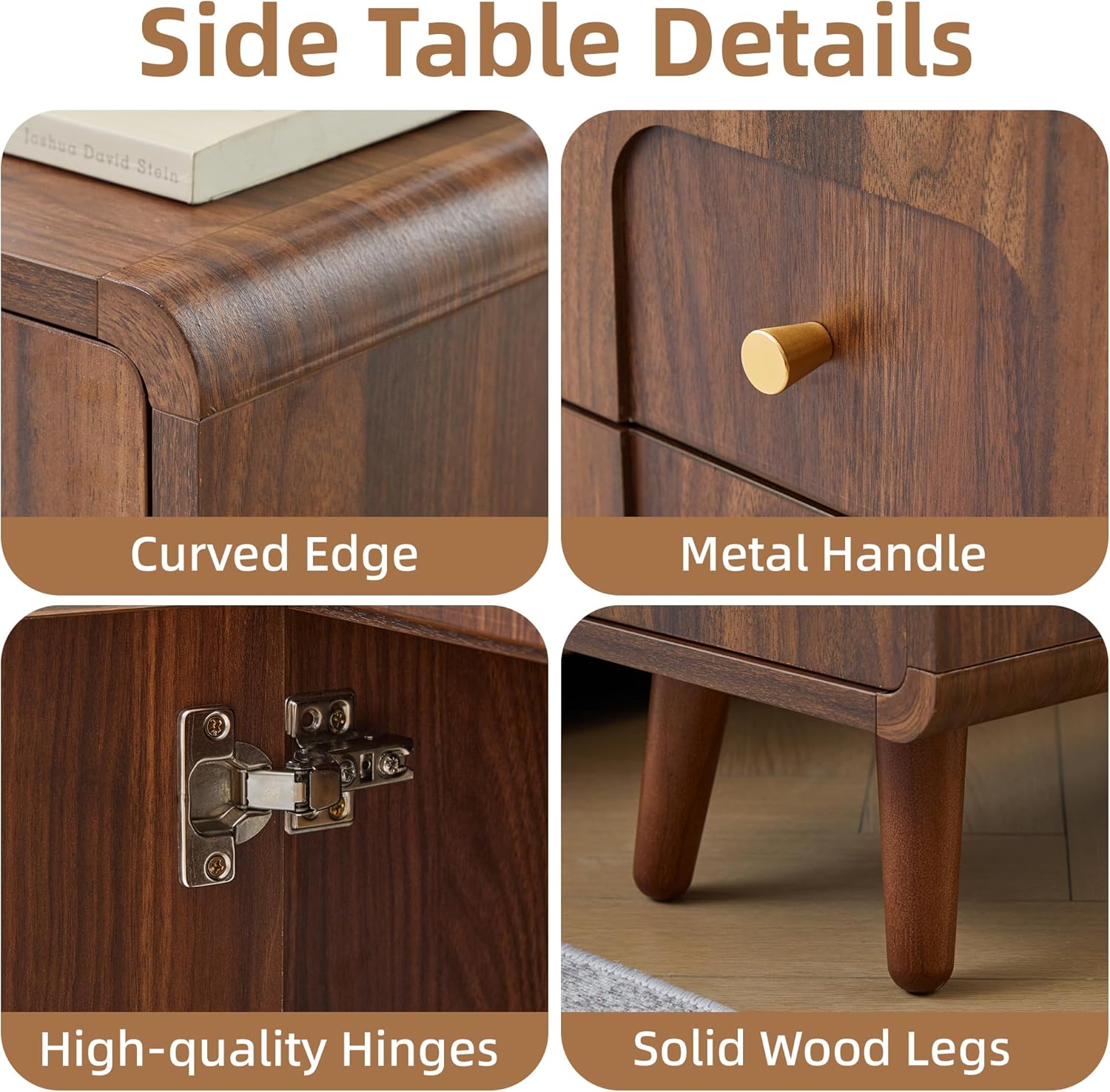 Narrow Side Table, Wood Night Stand with Charging Station, Farmhouse Sofa End Table with Drawer & Storage Cabinet, Slim Nightstand for Small Spaces Living Room Bedroom Office