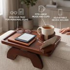 Wood Sofa Arm Tray Table, Couch Armrest Table with Cup Holder, Phone Stand, Clip On Sofas Couch Arm Trays for Snacks Drinks Remote Control (Brown)