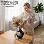 Black and Off-White Hollow Ceramic Vase Set of 2, Nordic Minimalist Aesthetic Snuggle Vases for Table Centerpiece Dining Living Room Book Shelf Decoration (W 6.3" X H 8.4")