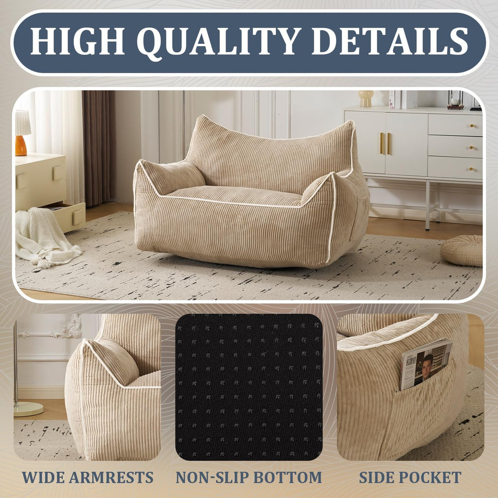 MOJAY Giant Bean Bag Chair, Oversized Plush Fluffy Lounge Chair with Filling, Comfy Stuffed Sofa with Backrest for Adults and Teens, Cozy for Gaming, Reading and Relaxing in Bedroom or Living Room