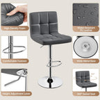 Yaheetech Bar Stools Set of 4, Adjustable Swivel Barstools with High Backrest, PU Leather Kitchen Island Chairs, Thickened Seat Cushion Counter Height Barstools, Grey