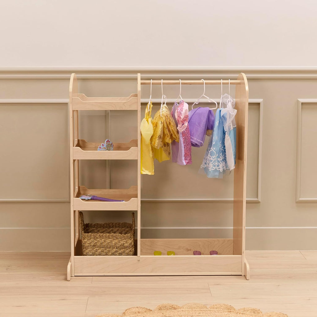 Back2School Express Double-Sided Dress-Up Center with Mirror, Clothing Rack, Natural