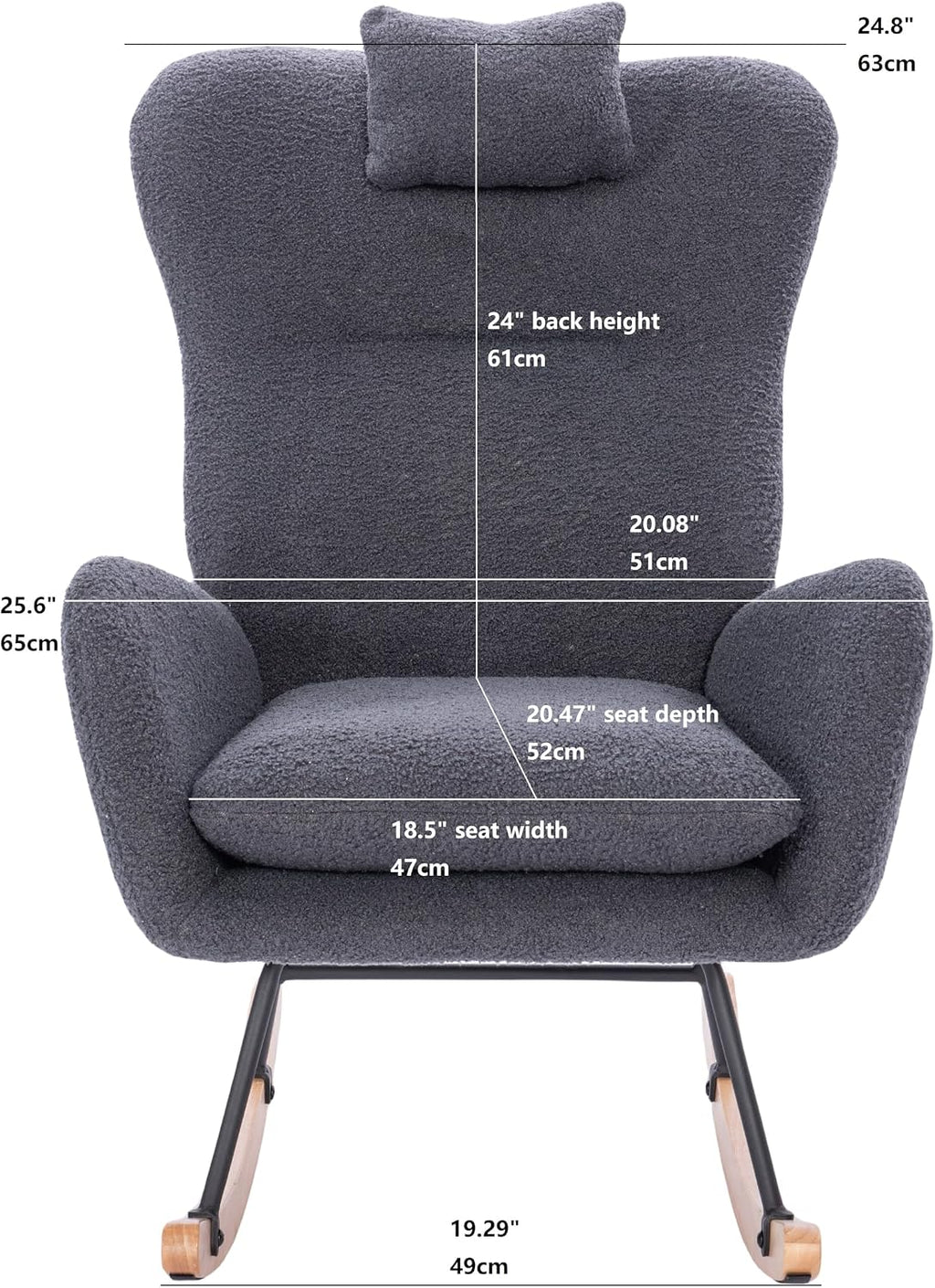 Teddy Upholstered Nursery Rocking Chair for Living Room Bedroom Indoor,A-1 | Ergonomic high backrest and thick seat cushion for ultimate comfort; easy assembly; versatile for nursery, living room,