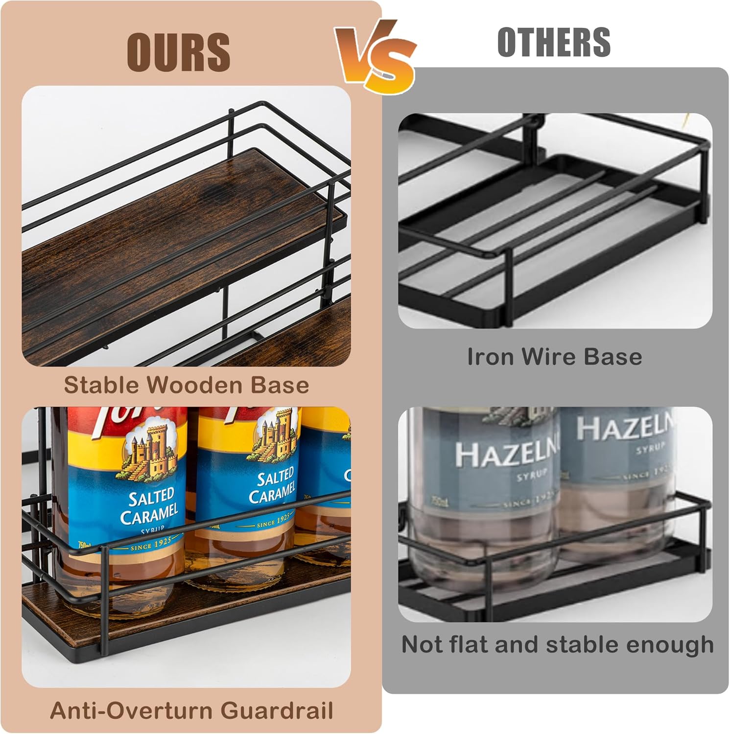 Coffee Syrup Organizer Rack, 2 Tier Syrup Holder for Coffee bar Syrup Storage,Kitchen Condiment Organization and Wine Display(6 Bottle Capacity).