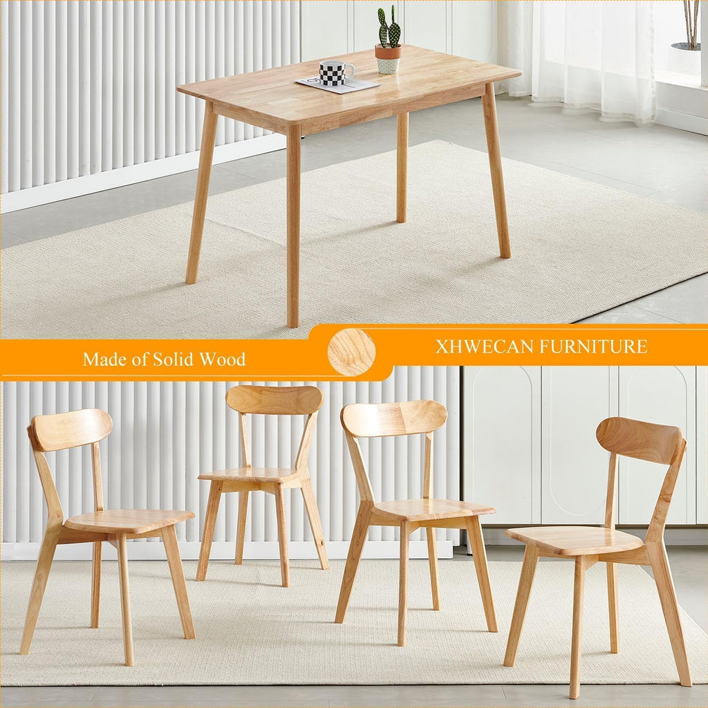 5-Piece Solid Wood Dining Table and Chairs Set for 4, Modern Wood Kitchen Table Set Kitchen Table with 4 Wooden Dining Chairs Set for Small Space