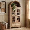 TYBOATLE 71" Tall Arched Pantry Cabinet with Innovative Drawer, Kitchen Cabinet with Anti-Tipping Device and Glass Door, Versatile Cupboard for Kitchen, Dining, Natrual