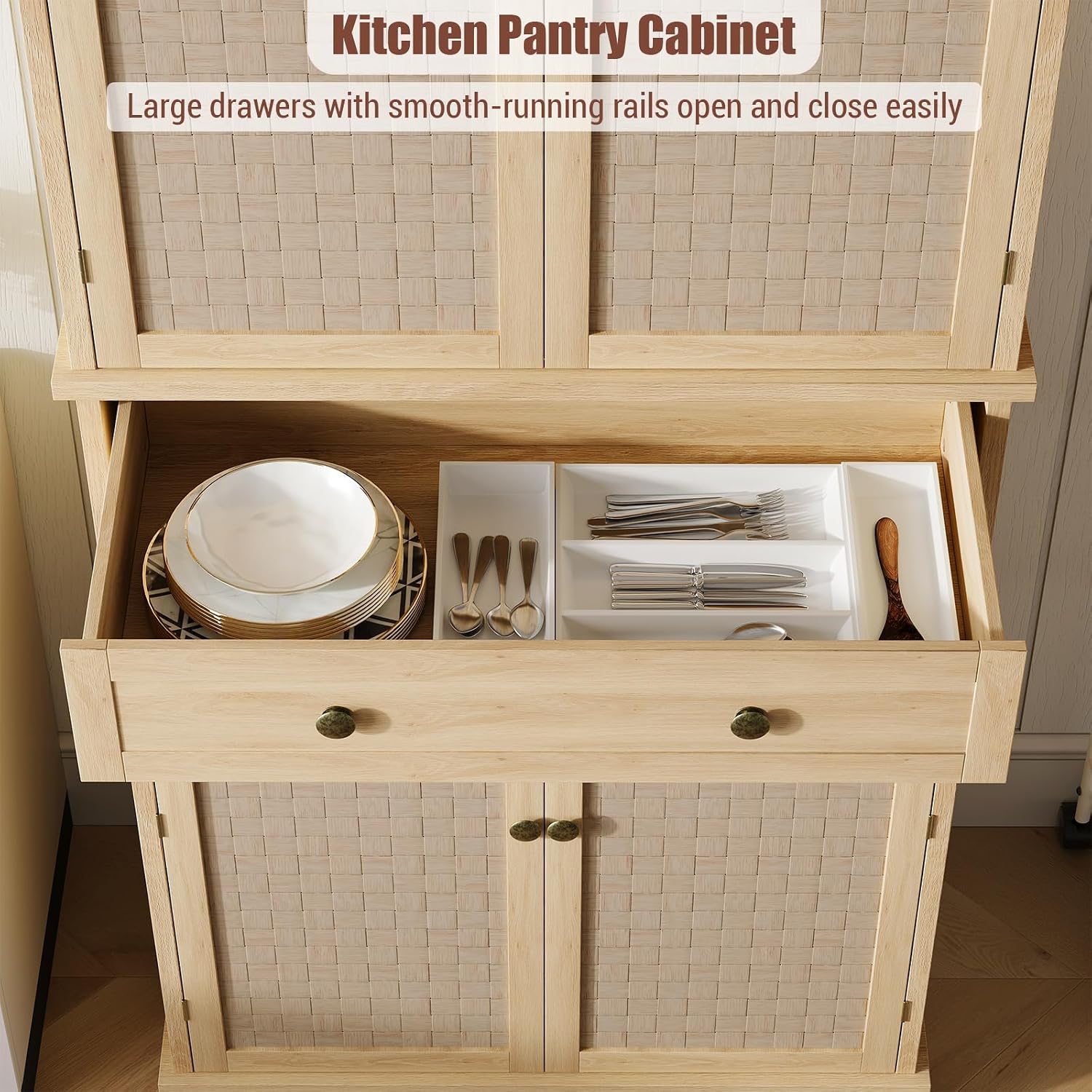 Kitchen Pantry Cabinet with 4 Doors and Adjustable Shelves, 72" Tall Farmhouse Storage Pantries with 1 Drawer for Living Room, Dining Room