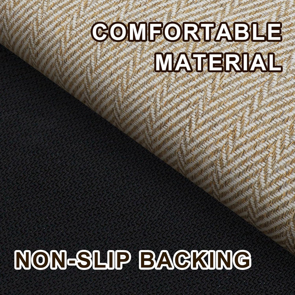 Ultra Thin Door Mat Indoor Entrance 17"x29", Low-Profile Indoor Door Mat, Non Slip Entry Mat Rubber Backing Unique Herringbone Design Inside Doormat Dirt Trapper Entryway Mats, Beige
