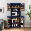 HLR 72" Kitchen Pantry Storage Cabinet with Open Countertop, Freestanding Larder Cupboard with Microwave Stand, Utility Laundry Room Storage Cabinet with Doors and Shelves for Dining Room, Living Room
