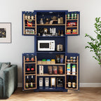 HLR 72" Kitchen Pantry Storage Cabinet with Open Countertop, Freestanding Larder Cupboard with Microwave Stand, Utility Laundry Room Storage Cabinet with Doors and Shelves for Dining Room, Living Room