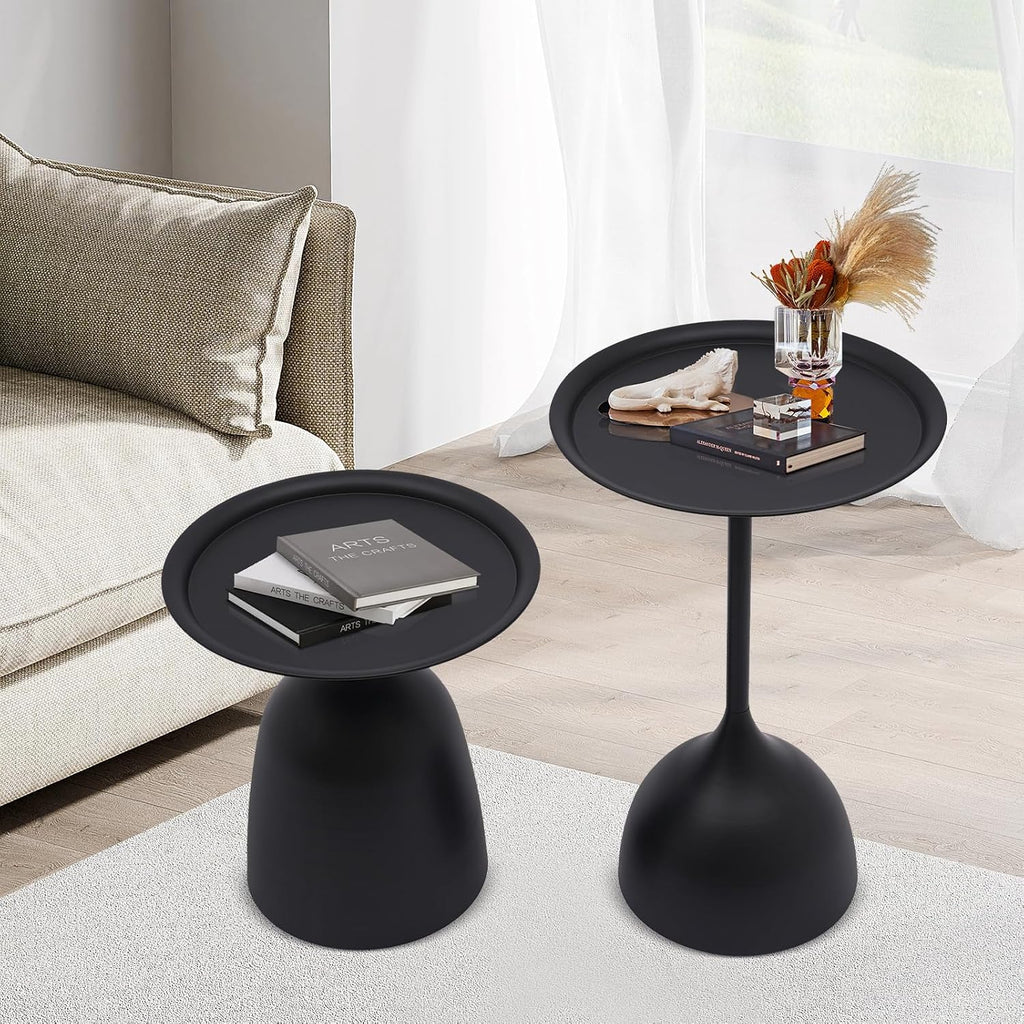 Modern Round Side Table Set of 2, 11 Inch End Table Set, Nesting Round Tables, Round Coffee Table, Minimalist Accent Tables for for The Living Room, Bedroom, Balcony (Matte Black)