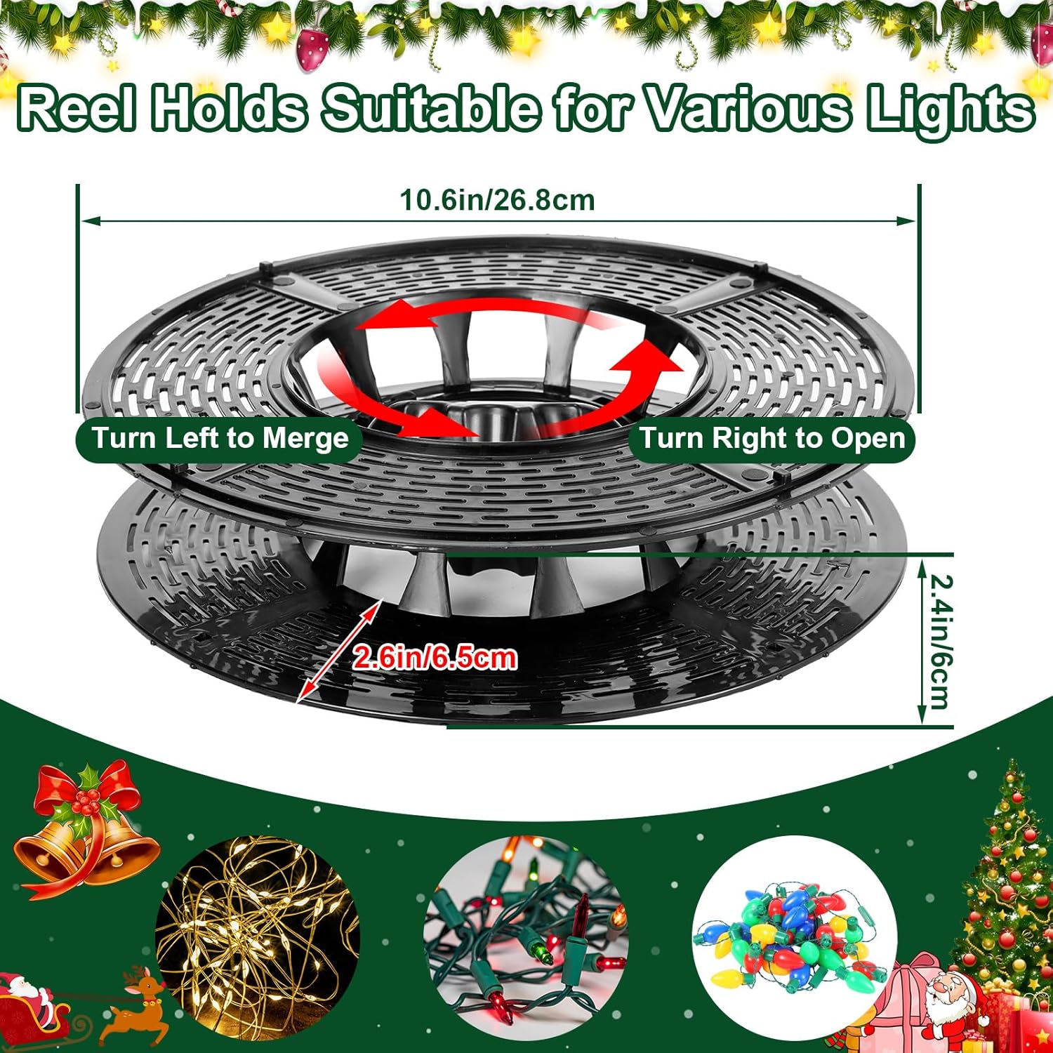 Christmas Light Storage Bag - Tear Proof 600D Oxford Fabric/Internal PVC Material with Reinforced Handles - With 4 Reels Stores up to 500 Ft Holiday Mini Christmas Tree Lights & Extension Cords,Green