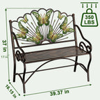 39.7" Arched Back Garden Bench, Metal Outdoor Bench with Scalloped Butterfly Pattern Backrest, Heavy Duty Patio Loveseat with Armrests & Slatted Seat for Front Porch, Backyard, Lawn & Park, Black