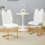 White Dining Chairs Set of 4,Modern Faux Leather Kitchen Chairs,Chrome Gold Legs,Easy to Clean,Dining Room,Office