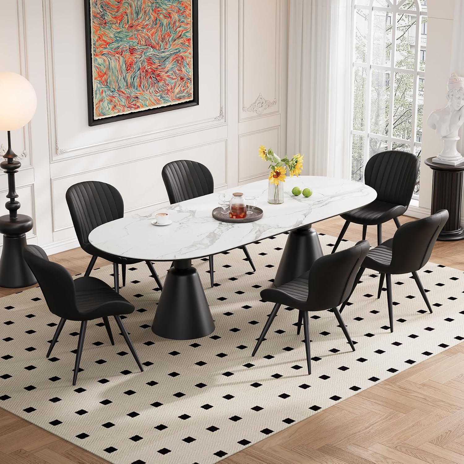 Dining Chairs Set of 2 Modern Fabric Dining Room Chairs Upholstered Dining Chairs with Thick Cushions Metal Legs Armless Back Chair for Kitchen and Living Room Ink Black