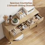 Mericonia Farmhouse Buffet Sideboard Cabinet with Storage, Fluted Coffee Bar with Doors and Adjustable Shelves, Modern Wood Console Cabinet with Drawers (4 Door, Natural 2 Drawer)