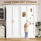 BESFUR 71" Tall White Kitchen Pantry Cabinet, Metal Food Storage Cabinet with 4 Adjustable Shelves, Freestanding Cupboard with Doors for Kitchen, Dining Room, Living Room, Bathroom, Laundry Room