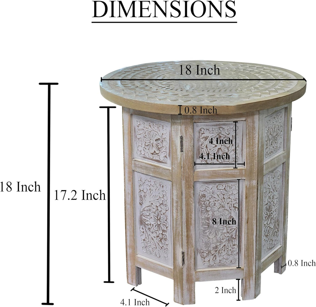 Benzara Accent Side Table, 18 Inch Round Mango Wood Top, Hand Carved Mandala Design, Natural Brown Finish, Rustic Accent End Table for Living Room, Bedroom, Entryway and Home Decor Display