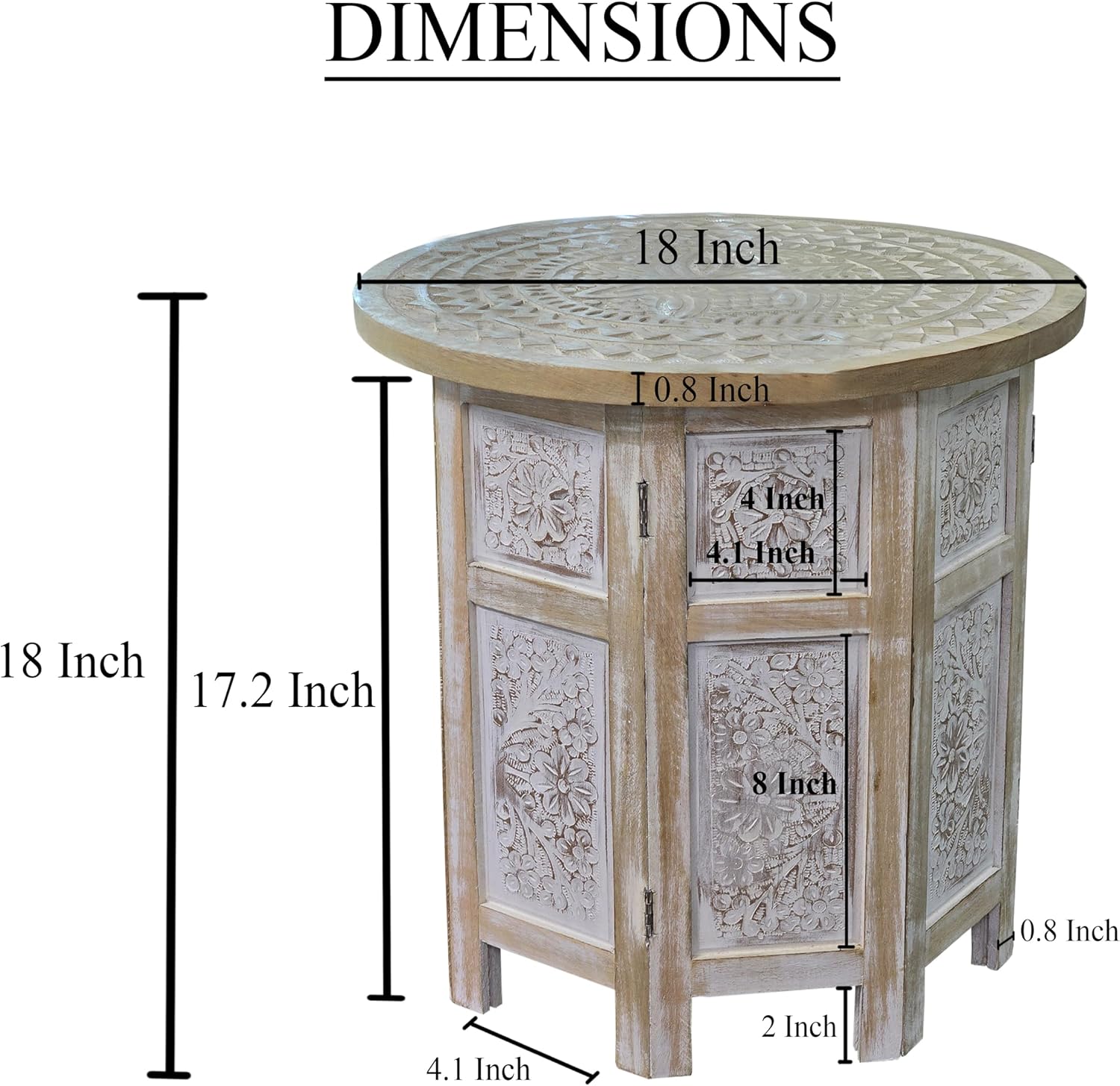 Benzara Accent Side Table, 18 Inch Round Mango Wood Top, Hand Carved Mandala Design, Natural Brown Finish, Rustic Accent End Table for Living Room, Bedroom, Entryway and Home Decor Display