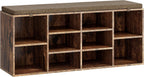 Shoe Storage Bench, 41" Entryway Organizer with Cushion, Brown | 10 compartments, heavy duty engineered wood, removable cushion, spacious family entryway organizer