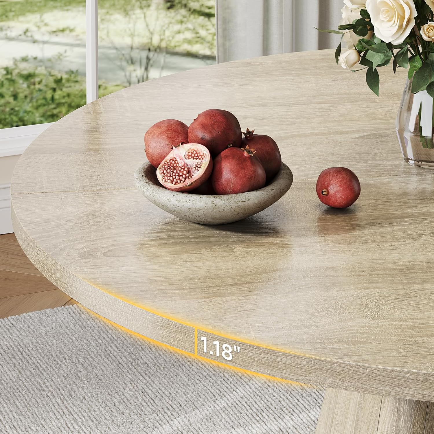 47 Inch Round Dining Table for 4-6, Circle Kitchen Table with Thickened Tabletop, Modern Dining Room Tables with Square Pedestal Base, Dinner Tables for Kitchen Small Space, Oak (Table Only)