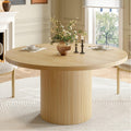 47 inch Round Dining Table for 4, Circle Kitchen Table with Wood Strip Base, Modern Farmhouse Dinner Tables for Kitchen, Living Room (Oak)
