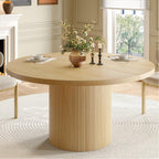 47 inch Round Dining Table for 4, Circle Kitchen Table with Wood Strip Base, Modern Farmhouse Dinner Tables for Kitchen, Living Room (Oak)