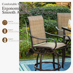Sophia and William Patio Bar Stools Counter Height, Set of 2, Swivel Bar Chairs, Supports 300 lbs (Brown Fabric)