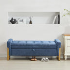 adochr 57" Storage Bench, Linen Upholstered Ottoman with Storage, Large End of Bed Bench with Metal Legs & Button-Tufted,500 lb Capacity, for Living Room, Bedroom, Entryway, Dark Blue