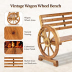 Outvita 41'' Outdoor Wooden Bench, 2-Person Rustic Wagon Wheel Bench with Slatted Seat and Carbonized Fir Wood Construction, Weather-Resistant Garden Bench for Patio, Porch and Backyard（Light Brown）