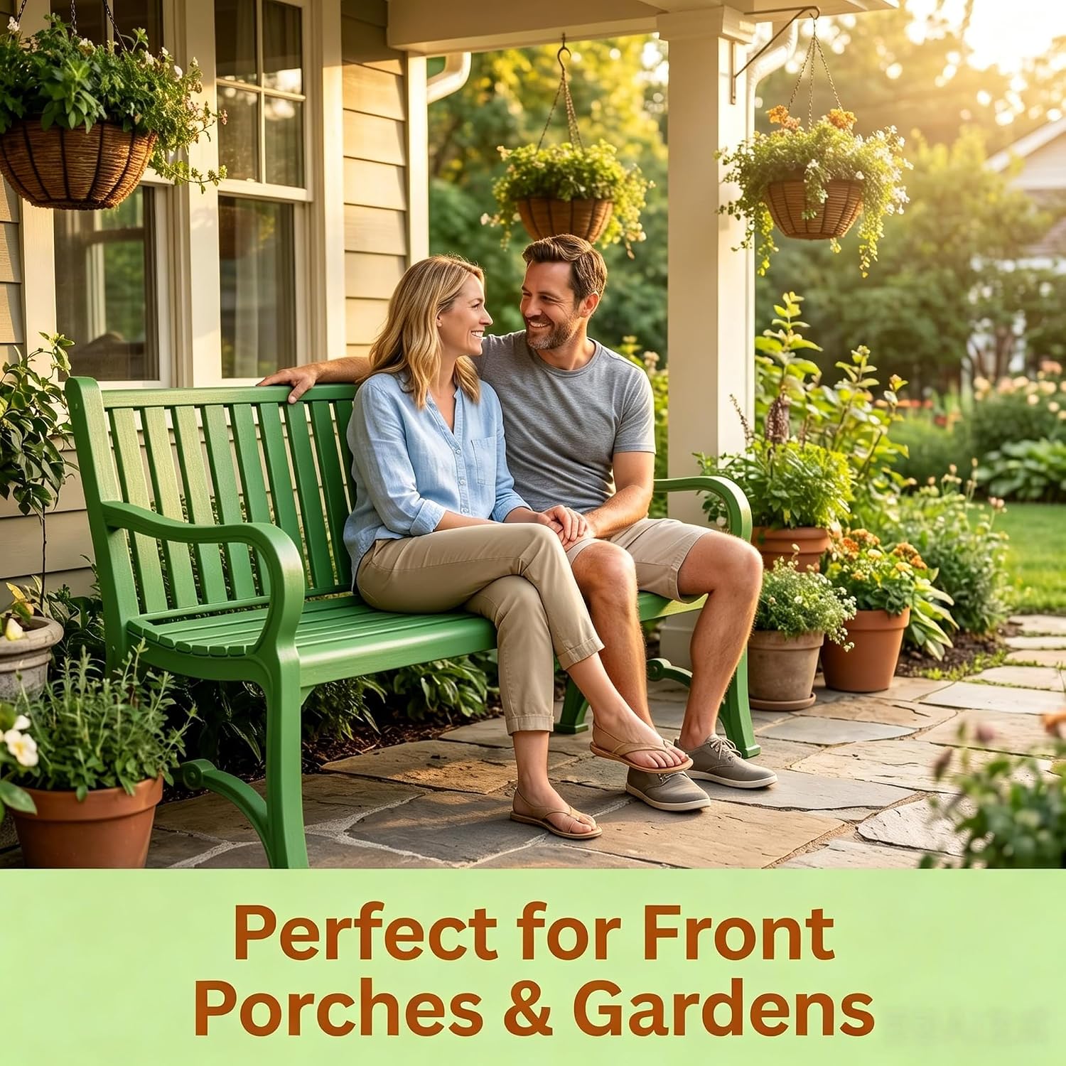 2-Person Green Memorial Garden Bench Poly Lumber Rot-Proof All Weather Outdoor Patio Bench for Porch Backyard Park