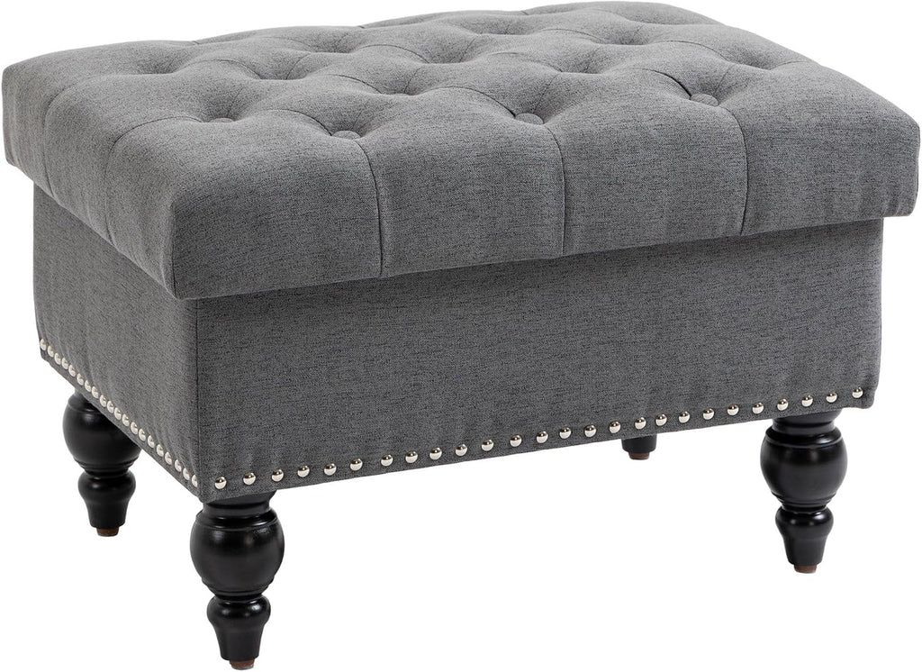 Gray Storage Ottoman with Removable Lid and Tufted Button Top