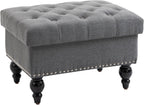 Gray Storage Ottoman with Removable Lid and Tufted Button Top