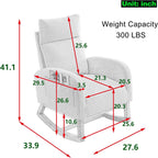 Nursery Rocking Chair with Solid Wood Legs, Glider Chair for Nursery with Two Side Pockets, Rocker Armchair for Living Room Bedroom (Ivory White, Teddy Fabric)