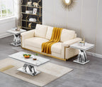 Modern Marble End Table Luxury White Faux Marble Sofa Side Table with Silver Mirrored Stainless Steel Base Square Bedside Tables Nightstand for Living Room Bedroom Office