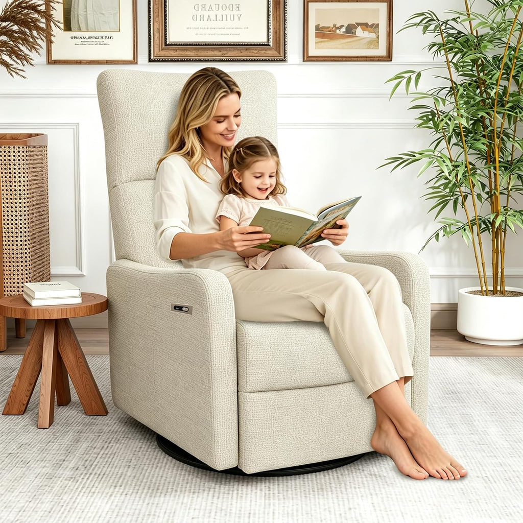 29" 270 Swivel Rocker Velvet Modern Comfort Lazy Cloud Chair, Upholstered Deep Seat Single Sofa with USB Port, Fashion Lounge Chair Side Pocket for Nursery Theater Small Spaces, Beige