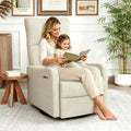 29" 270 Swivel Rocker Velvet Modern Comfort Lazy Cloud Chair, Upholstered Deep Seat Single Sofa with USB Port, Fashion Lounge Chair Side Pocket for Nursery Theater Small Spaces, Beige